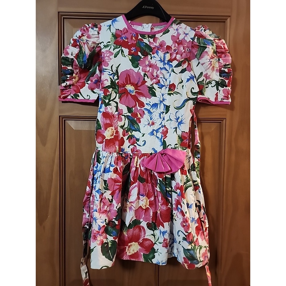 VTG 80s 90s Girls COUNTRY ROSE TEA PARTY DRESS Prairie Church Sz 10 Drop Waist